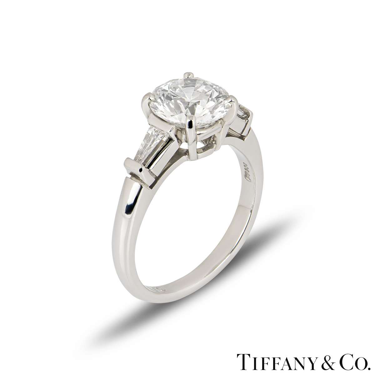 Tiffany & Co. Platinum Round Brilliant Cut Diamond Three Stone Ring 2.10ct E/VS1